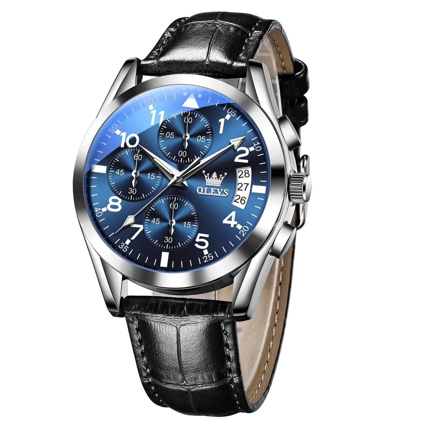 HOTOLEVS Men's Casual Leather Watch, Big Face Chronograph Watch for Men, Fashion Easy to Read Dress Watch, Men's Waterproof Luminous Date Analog Watch, Gold/Black/White/Blue Dial