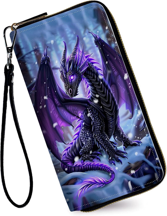 HOTWomen's Wallets,Credit Card Holder Money Leather Long Wallet with Wristlet,Large Capacity with Zip-Around Phone Purse for Women Ladies Girls,Cute Little Dragon