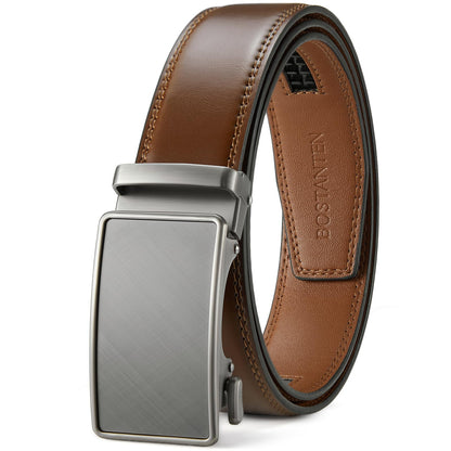 HOTBOSTANTEN Mens Belt Leather Ratchet Belt For Men Dress and Casual with Adjustable Buckle, Trim to Fit