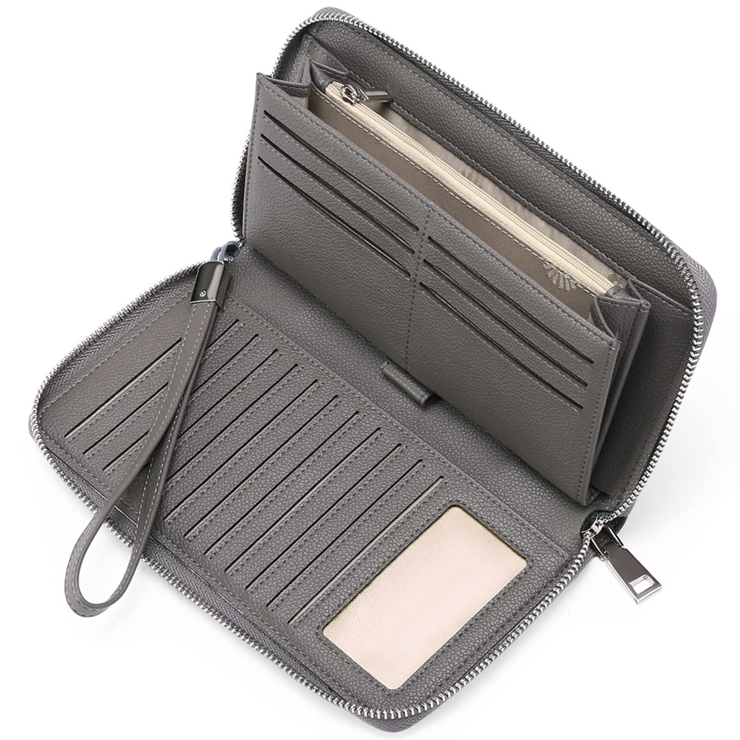 HOTGOIACII Womens Wallet RFID Blocking Leather Zip Around Wallet Large Capacity Long Purse Credit Card Clutch Wristlet