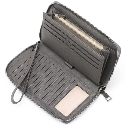 HOTGOIACII Womens Wallet RFID Blocking Leather Zip Around Wallet Large Capacity Long Purse Credit Card Clutch Wristlet