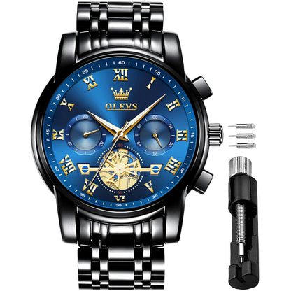 HOTOLEVS Men's Waterproof Watches Stainless Steel Waterproof Chronograph Wrist Watches Luxury Dress White Luminous Big Face Analog Quartz Male Watches