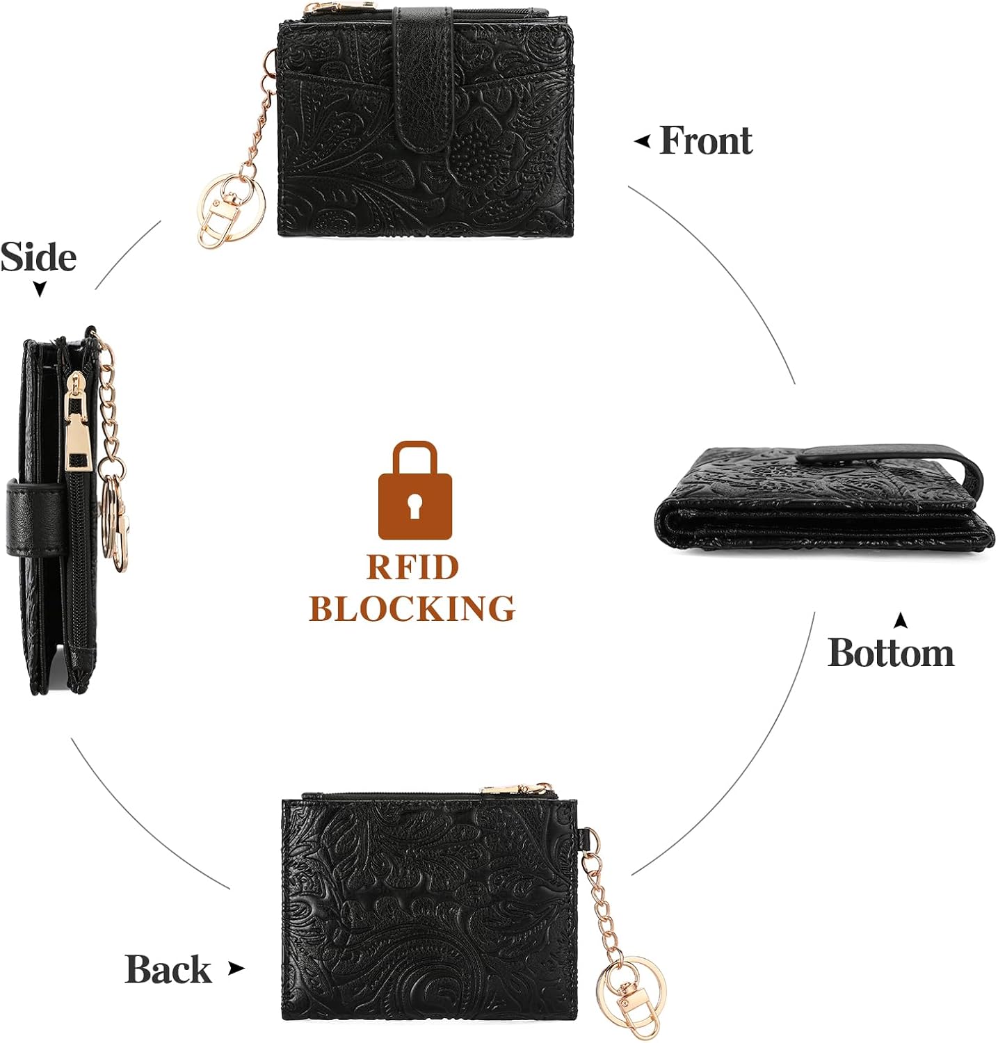 HOTGOIACII Small Wallet for Women RFID Blocking Bifold Leather Wallets Ladies Card Holder with Zipper Coin Pocket Black