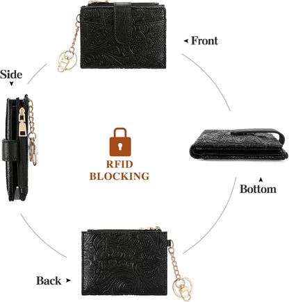 HOTGOIACII Small Wallet for Women RFID Blocking Bifold Leather Wallets Ladies Card Holder with Zipper Coin Pocket Black
