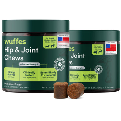 HOTWuffes Advanced Dog Hip and Joint Supplement with Glucosamine, Chondroitin, Omega 3, MSM, and Green Lipped Mussel, 60 Pork Flavored Chews for Small and Medium Dog Breeds