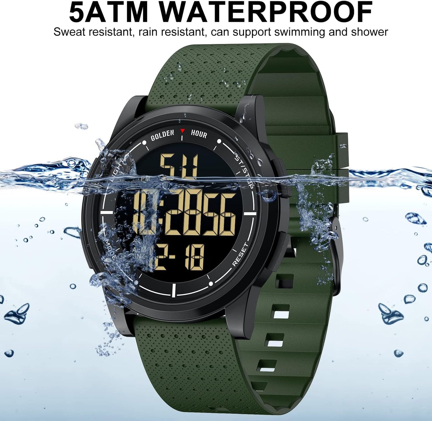 HOTGOLDEN HOUR Ultra-Thin Minimalist Sports Waterproof Digital Watches Men with Wide-Angle Display Rubber Strap Wrist Watch for Men Women
