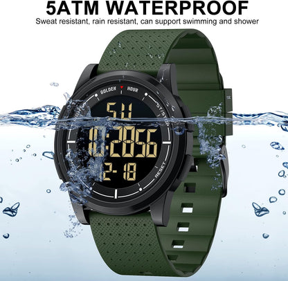 HOTGOLDEN HOUR Ultra-Thin Minimalist Sports Waterproof Digital Watches Men with Wide-Angle Display Rubber Strap Wrist Watch for Men Women