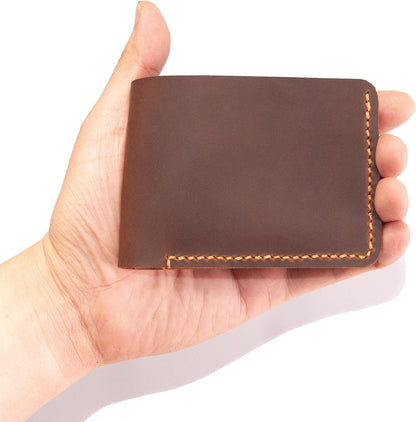 HOTBifold Wallet, Handmade Wallet for Men,Slim Leather Wallet, Man Wallet Gift for Anniversary, Graduation, Dad, Boyfriend, Engraved Custom Wallet (Brown)