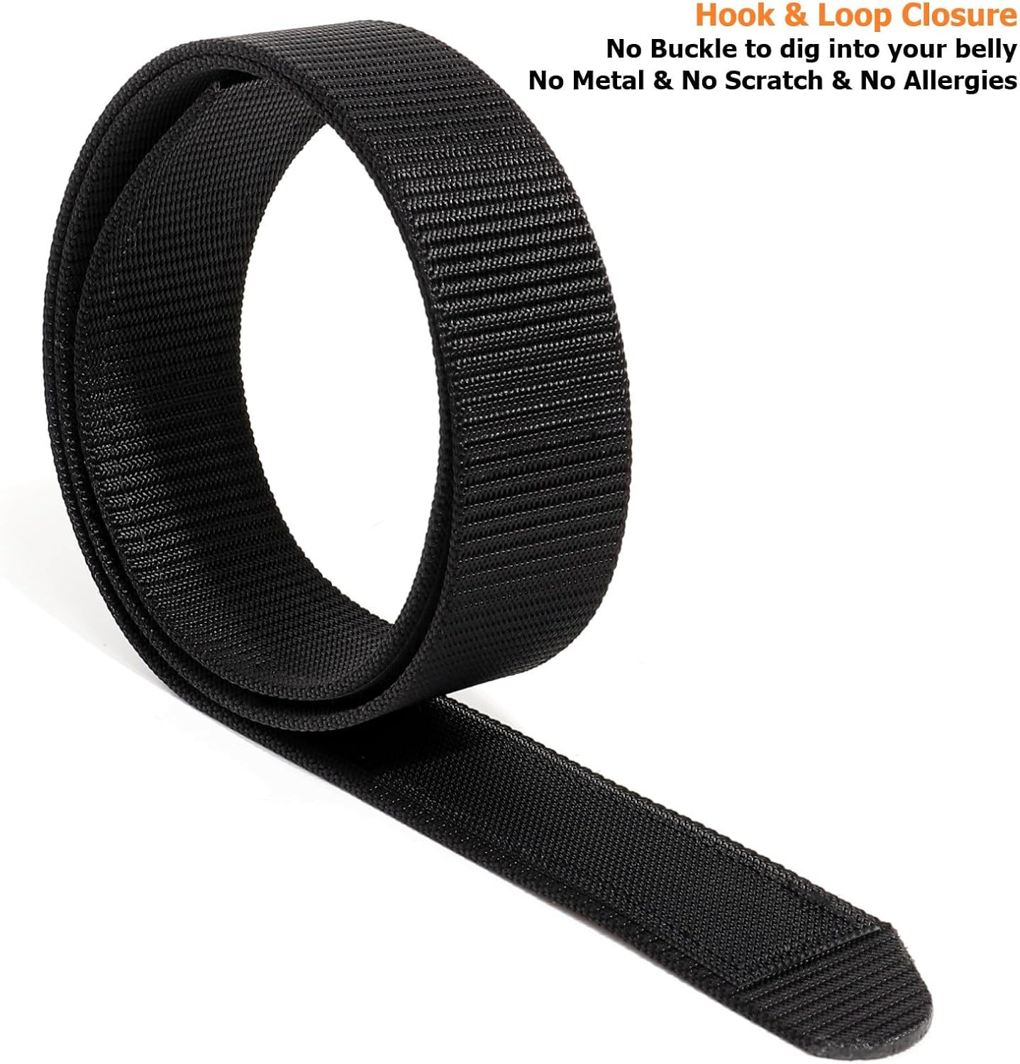 HOTTACNEX No-Scratch Nylon Belt 1 3/8" No Metal Buckle Belt w/Hook & Loop Closure TSA Approved for Work Travel Mechanic Driver