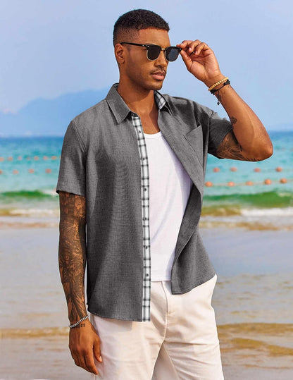 HOTCOOFANDY Men's Button Down Shirts Short Sleeve Casual Summer Beach Vacation Wedding Shirt with Pocket