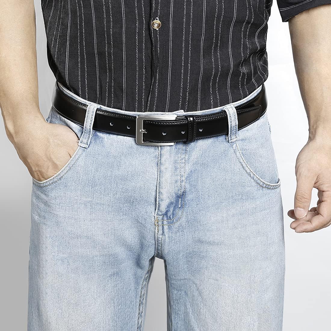 HOTXOUXOU Men's Casual Leather Jeans Belts Classic Work Business Dress Belt with Prong Buckle for Men