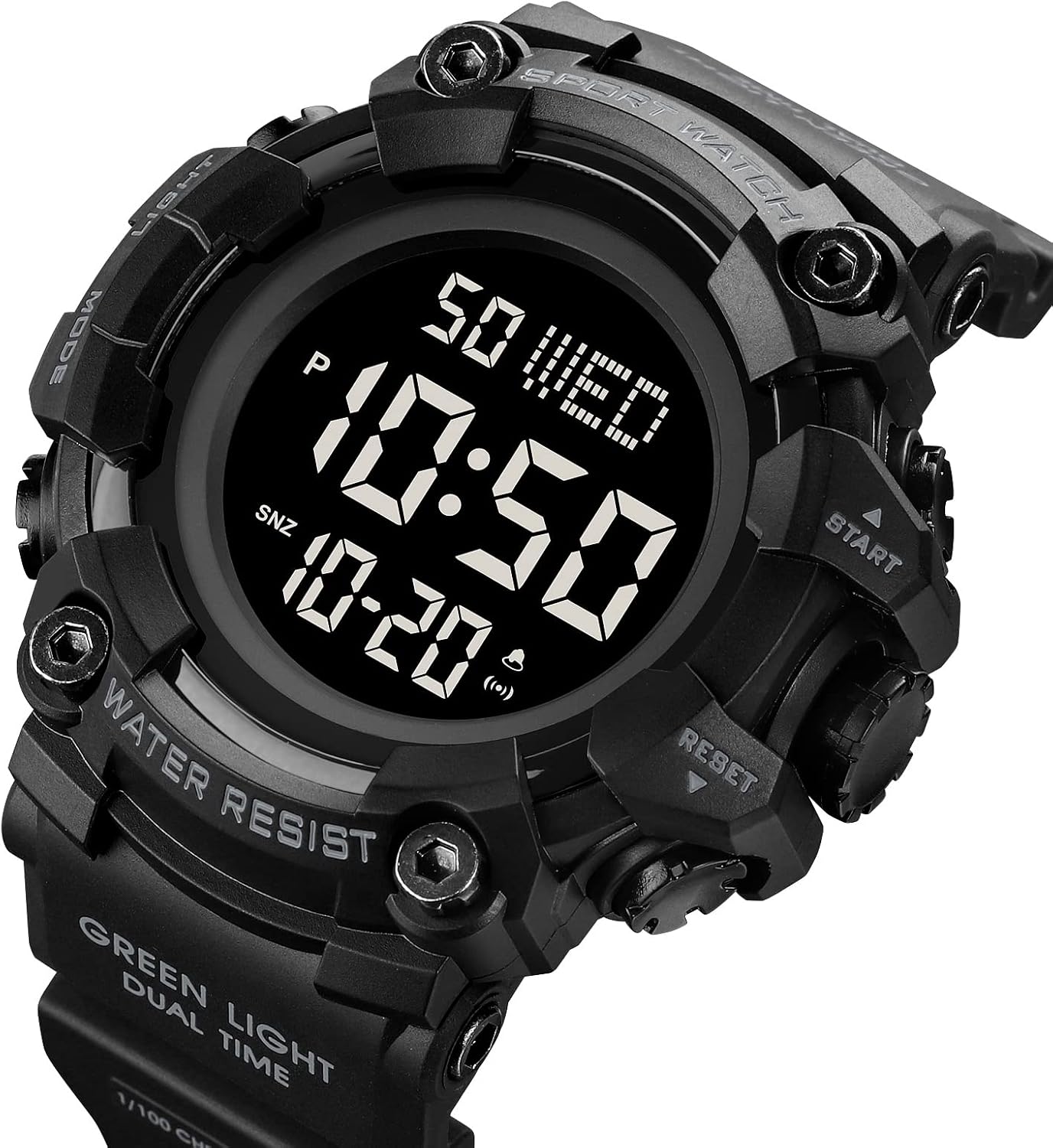 HOTXCZAP Men's Black Sports Watch - Large Face Chronograph Military Wristwatch with Luminous Hands, Waterproof Casual Silicone Strap for Outdoor and Daily Use - Gift for Men