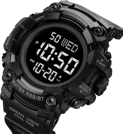 HOTXCZAP Men's Black Sports Watch - Large Face Chronograph Military Wristwatch with Luminous Hands, Waterproof Casual Silicone Strap for Outdoor and Daily Use - Gift for Men