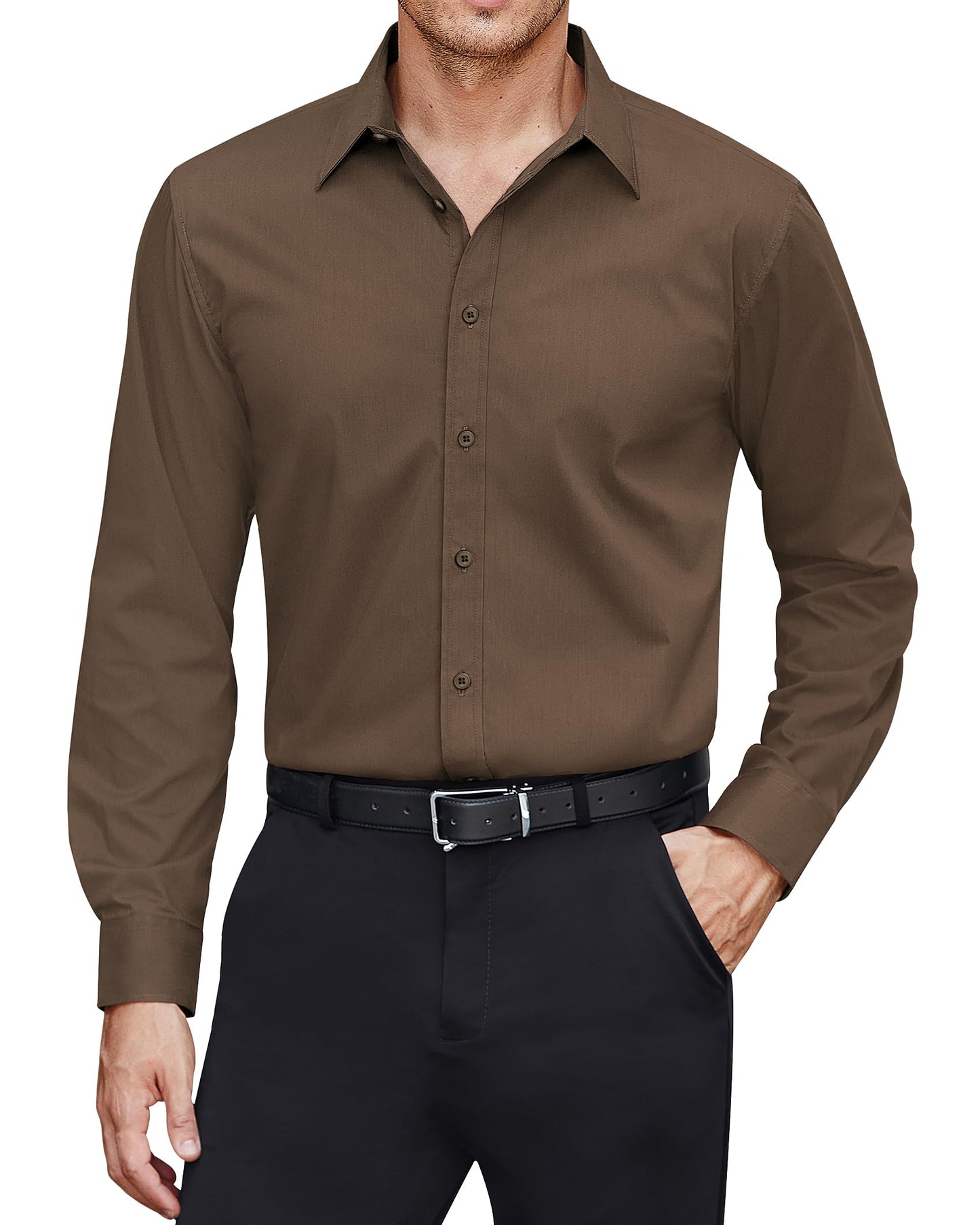 HOTJ.VER Men's Dress Shirts Stretch Stain Shield Long Sleeve Solid Formal Shirt Business Casual Button Down Shirts