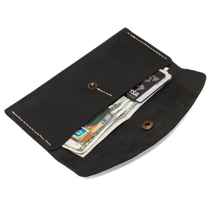 HOTHandmade Crazy Horse Genuine Leather Envelope Wallet, Card Holder with 2 Card Slots Vintage Slim Hand-Stitched Wallet