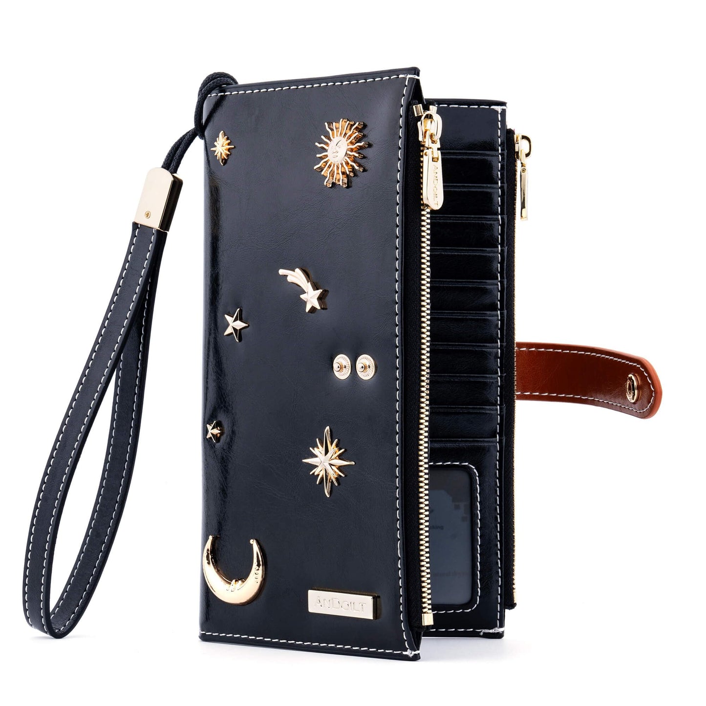 HOTANDOILT Women's Genuine Leather Wallet RFID Blocking Credit Card Holder Zipper Purse Cell Phone Handbag