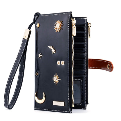 HOTANDOILT Women's Genuine Leather Wallet RFID Blocking Credit Card Holder Zipper Purse Cell Phone Handbag