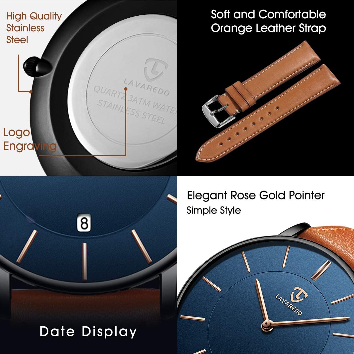 HOTBEN NEVIS Watch, Mens Watch, Minimalist Fashion Simple Wrist Watch Analog Date with Leather Strap