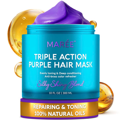 HOTMAREE Deep Conditioning Hair Mask for Damaged Hair Treatment – Keratin Hair Care for Hydrating Growth Repair Moisturizing – Dry Curly Color Refreshing – 10 Fl Oz, Purple