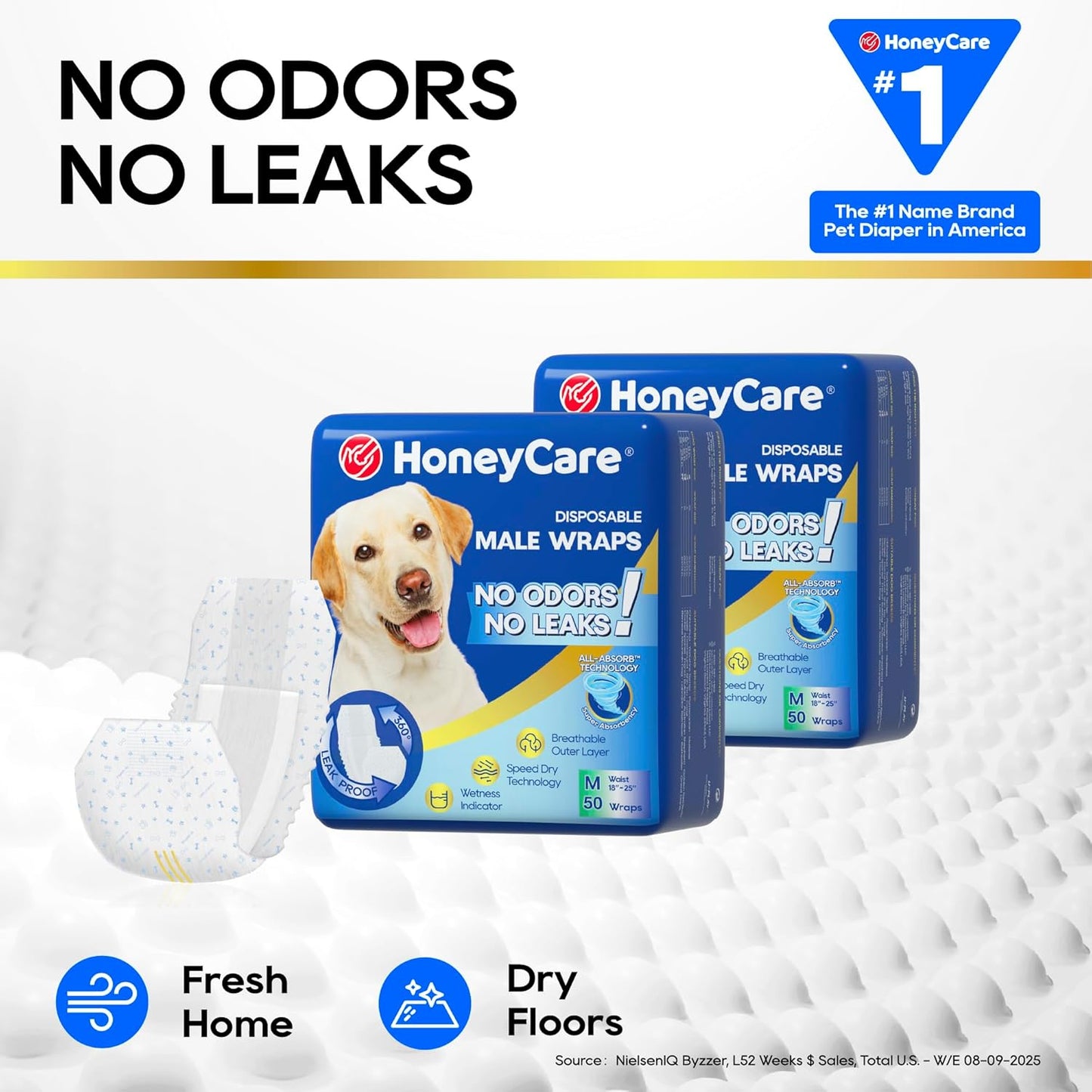 HOTHONEY CARE All-Absorb A25 Male Dog Wrap, 50 Count, Medium, White