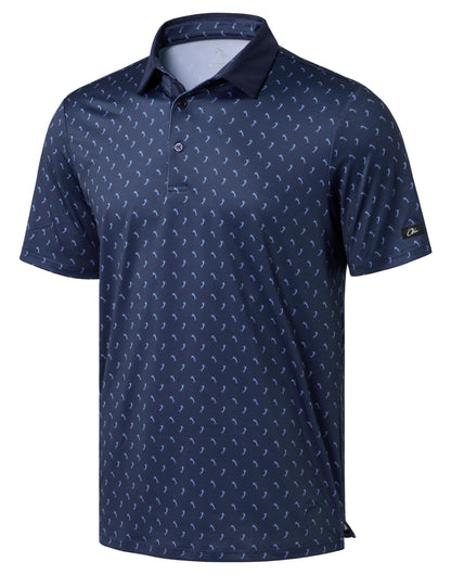 HOTObla Mens Golf Polo Shirts Short Sleeve Dry Fit Performance Moisture Wicking Casual Print Collared Golf Shirts for Men