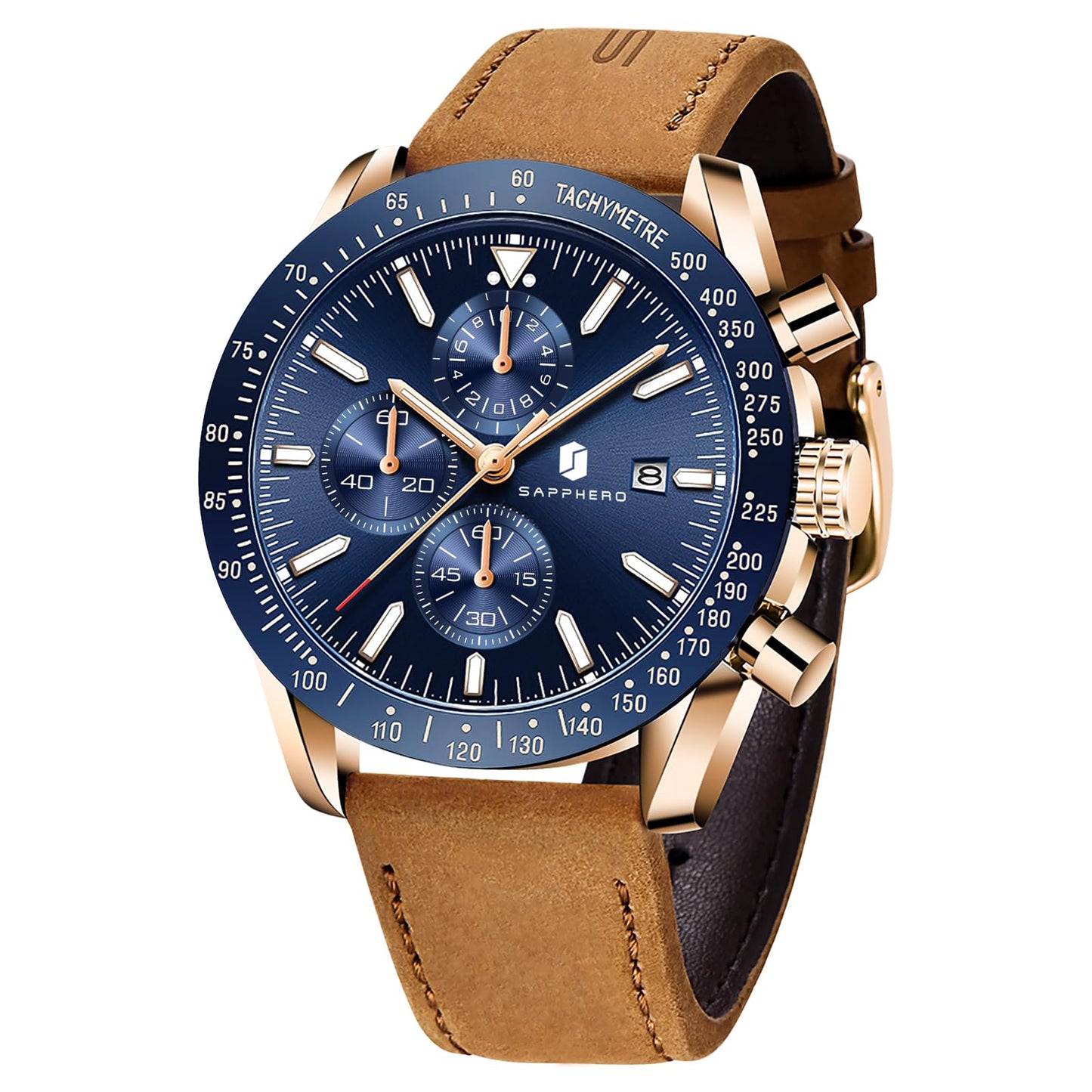 HOTBENYAR Mens Watches Quartz Movement Chronograph Leather Strap Fashion Business Sport Design 30M Waterproof Scratch Resistant Elegant Gifts for Men