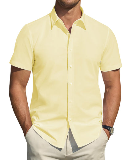 HOTJ.VER Men's Short Sleeve Dress Shirts Stretch Stain Shield Casual Button Down Shirts Solid Formal Shirt