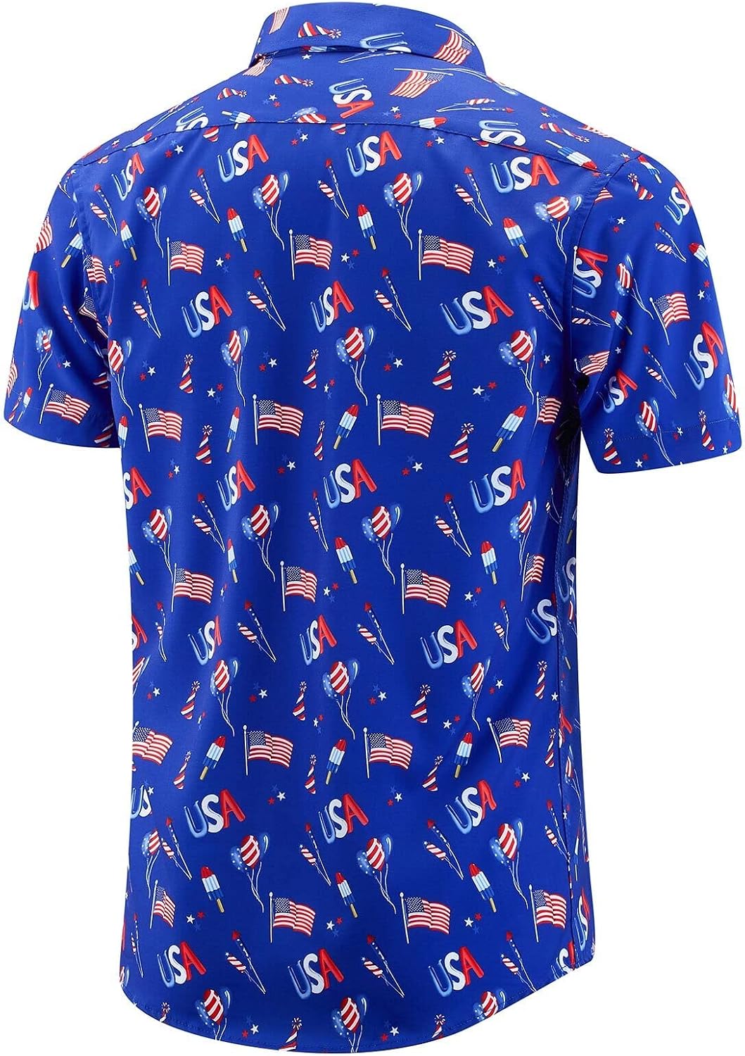 HOTENVMENST Men's American Flag Button Down Shirts Casual Short Sleeve Patriotic Hawaiian Shirt