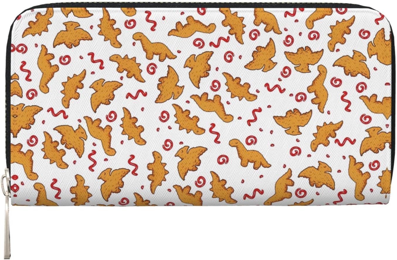 HOTCute Dinosaur Chicken Nuggets Long Wallet for Women Men Leather Clutch Purse Large Capacity Card Holder Money Organizers for Cash Coin Smart Phone