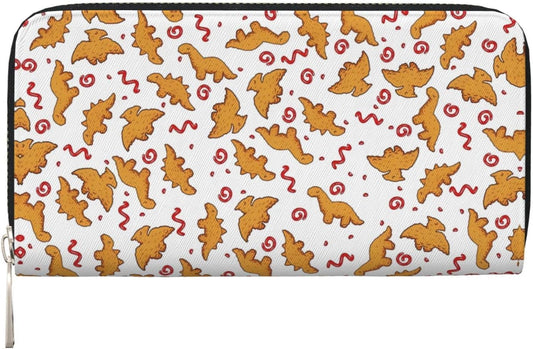 HOTCute Dinosaur Chicken Nuggets Long Wallet for Women Men Leather Clutch Purse Large Capacity Card Holder Money Organizers for Cash Coin Smart Phone