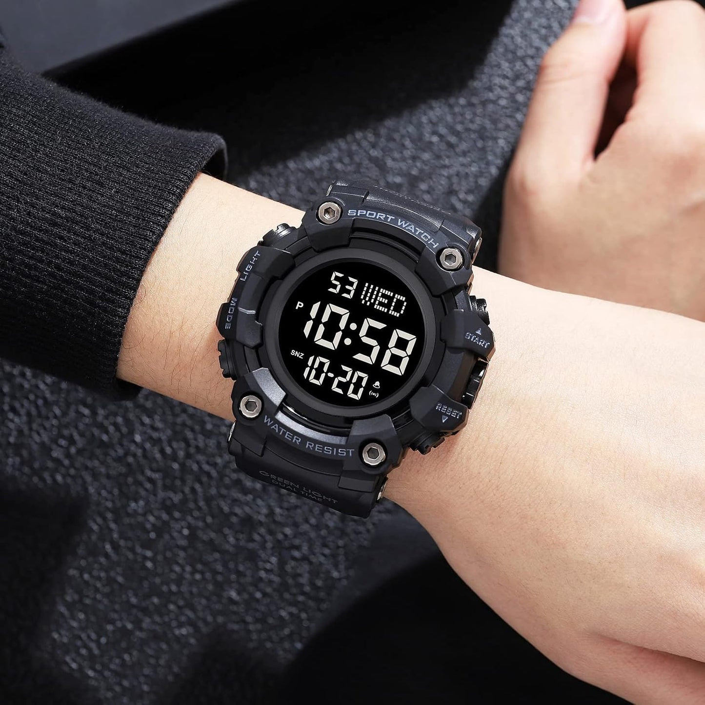 HOTXCZAP Men's Black Sports Watch - Large Face Chronograph Military Wristwatch with Luminous Hands, Waterproof Casual Silicone Strap for Outdoor and Daily Use - Gift for Men