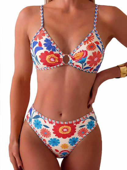 HOTTainehs Women's Two Piece Bikini Sets O Ring Front Top Ditsy Floral Triangle Swimsuits Cheeky Bathing Suit