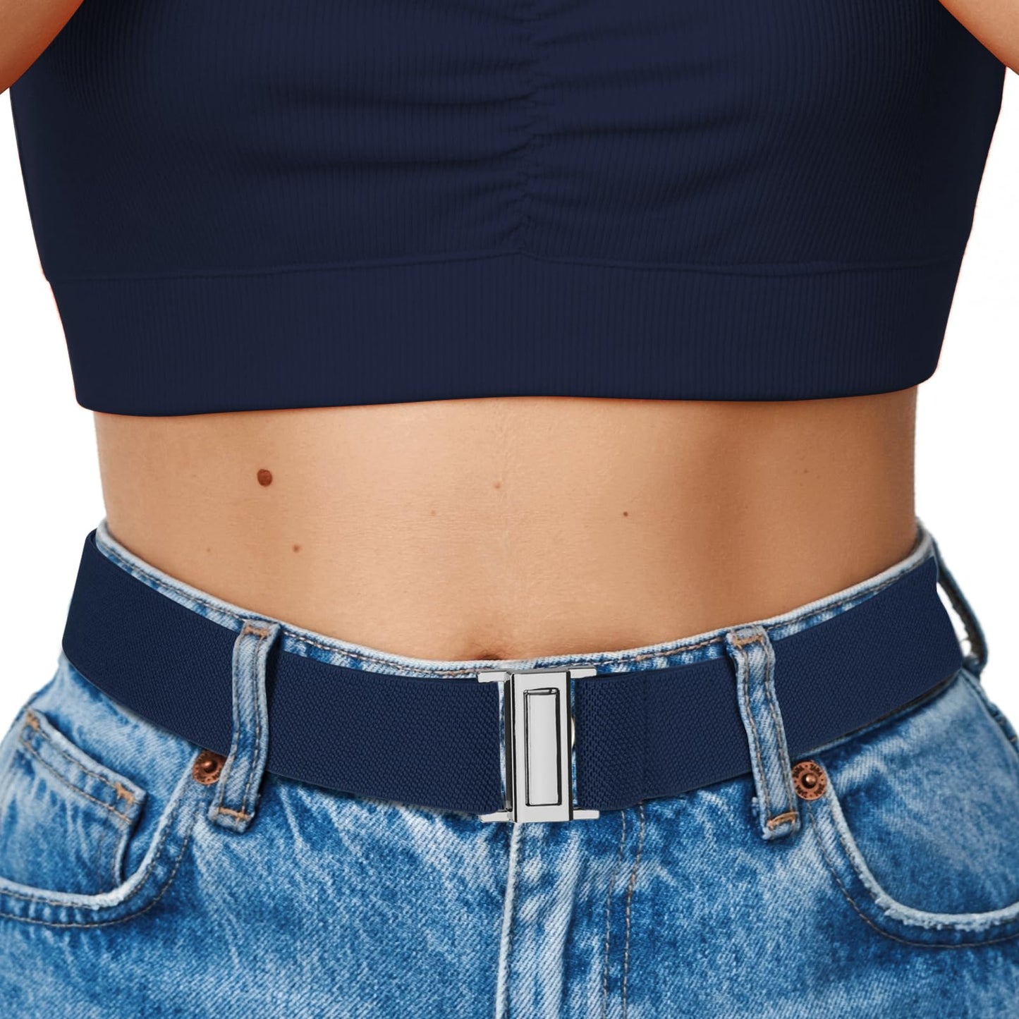 HOTNo Show Elastic Belts for Women with Invisible Flat Buckle Stretch Web Strap Belt for Jeans Pants Dresses