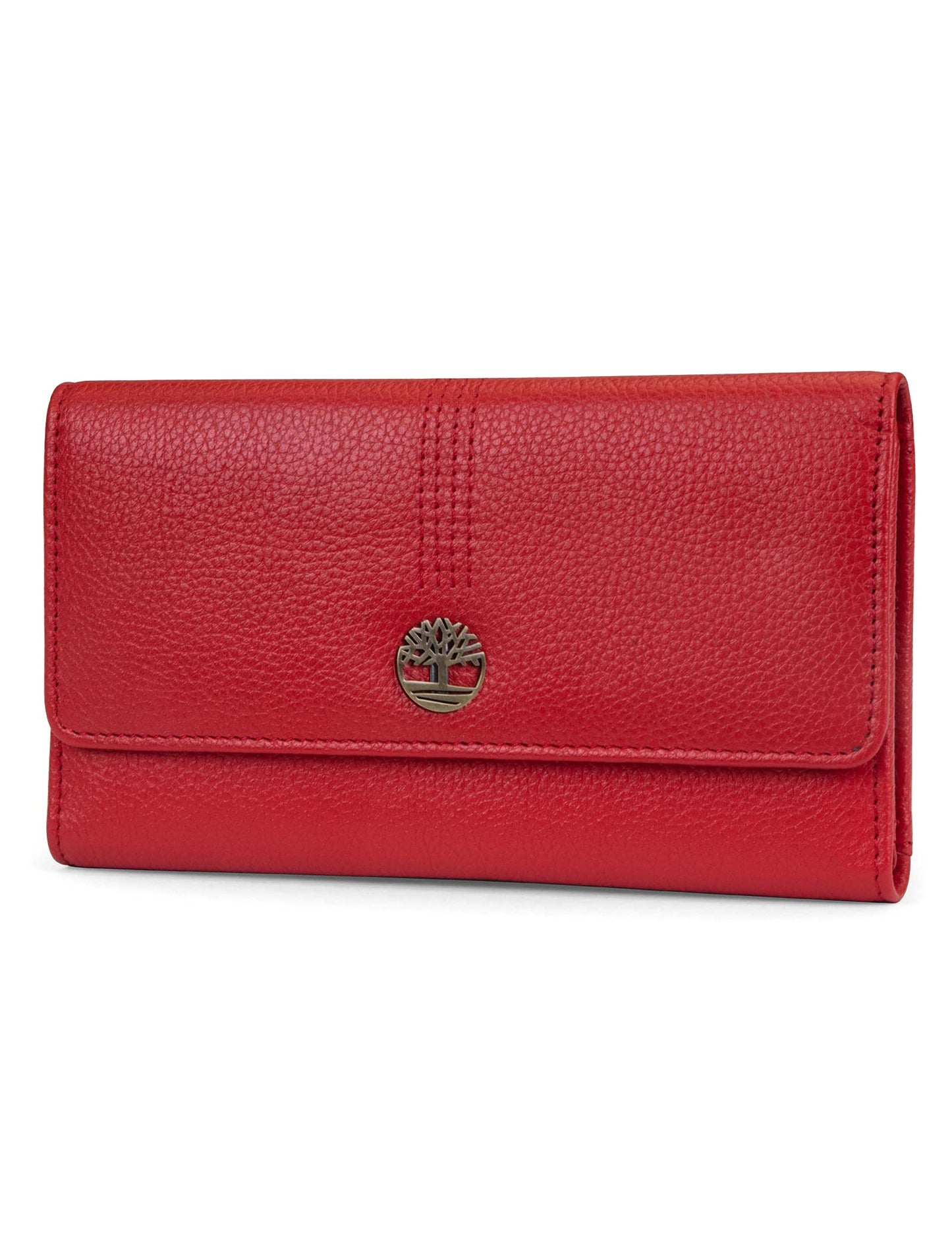 HOTTimberland Leather RFID Flap Wallet Clutch Organizer, Cherry (Pebble)