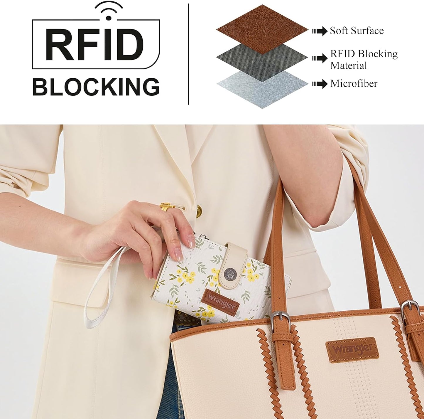 HOTX Wrangler Small Wallet Women, Wristlet Rfid Blocking Wallets Large Capacity Bifold Wallet with Coin Pocket