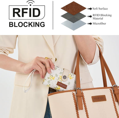 HOTX Wrangler Small Wallet Women, Wristlet Rfid Blocking Wallets Large Capacity Bifold Wallet with Coin Pocket