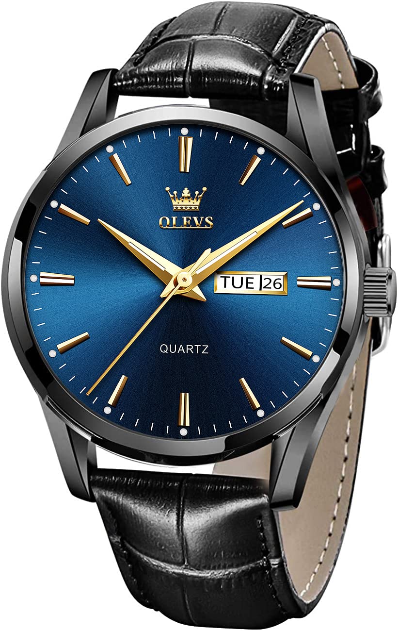 HOTOLEVS Men Leather Watches Black Ultra Thin 6.5mm Minimalist Dress Fashion Simple Casual Waterproof Date Watch for Men
