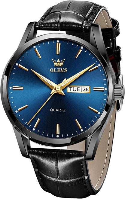 HOTOLEVS Men Leather Watches Black Ultra Thin 6.5mm Minimalist Dress Fashion Simple Casual Waterproof Date Watch for Men