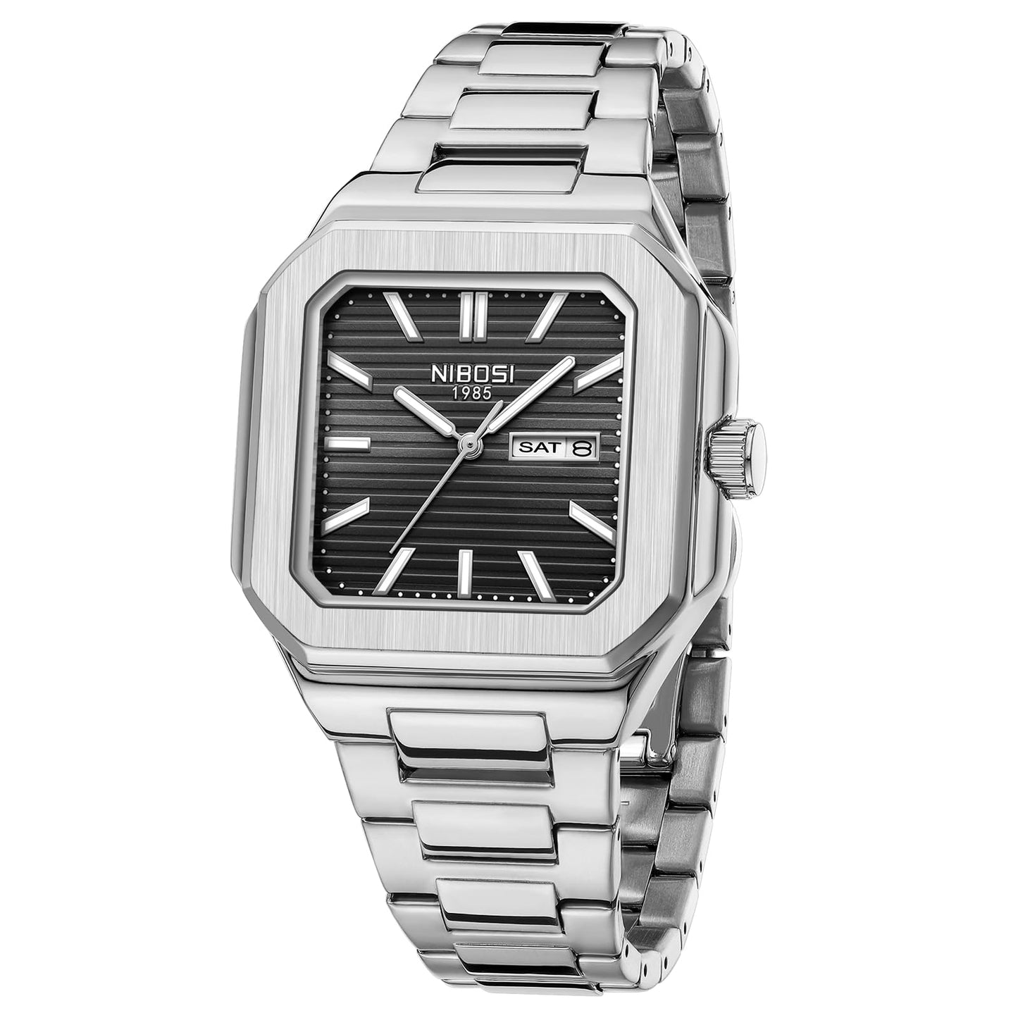 HOTNIBOSI Men Watches Analog Quartz Stainless Steel Silver Watches for Men Waterproof Business Classic Watch with Day and Date Display Wrist Watch for Work and Casual Wear