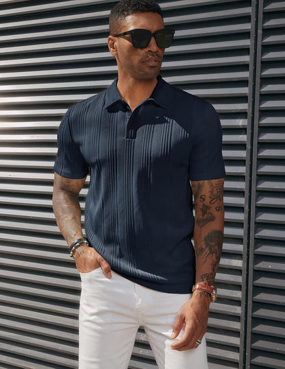 HOTPJ PAUL JONES Mens Polo Shirts Textured Knit Polo Stretchy Regular Fit Collared Golf Shirts