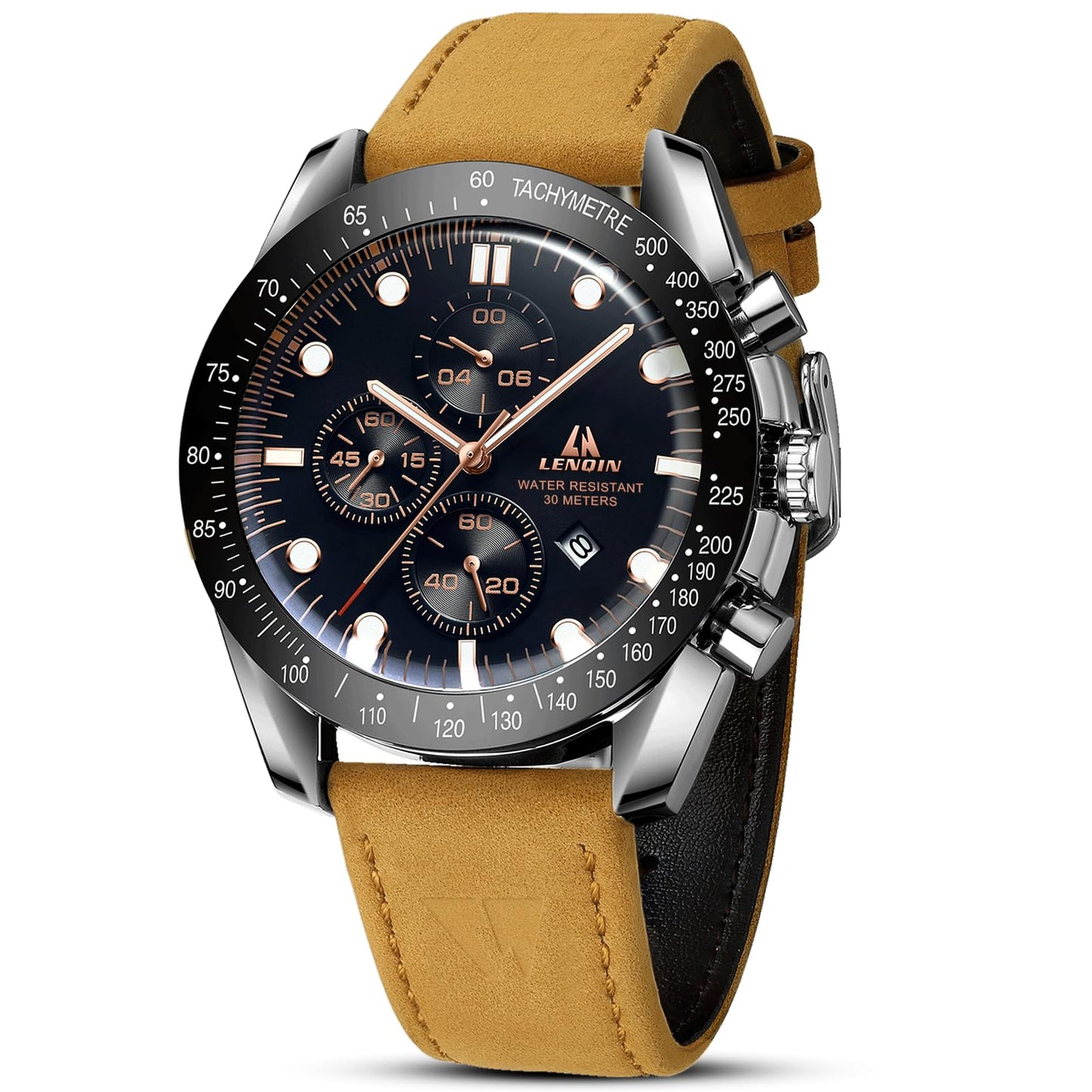 HOTLN LENQIN Mens Watches Leather Watch Analog Quartz Watch for Men Luminous Luxury Fashion Business Casual 30M Waterproof Men's Wrist Watches with Date