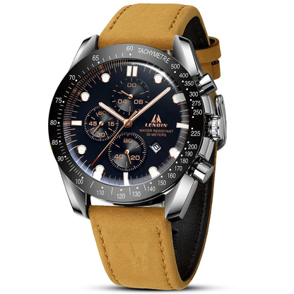 HOTLN LENQIN Mens Watches Leather Watch Analog Quartz Watch for Men Luminous Luxury Fashion Business Casual 30M Waterproof Men's Wrist Watches with Date