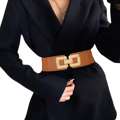 HOTWide Belts for Women Fashion Elastic Belt for Dresses Vintage Waist Belt Ladies Stretchy Belt Gold Buckle