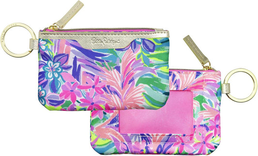 HOTLilly Pulitzer Zip Card Case ID Wallet, It Was All A Dream | Cute, Colorful, Keychain Coin Purse Wallet with Zipper Close, Key Ring, and ID Window