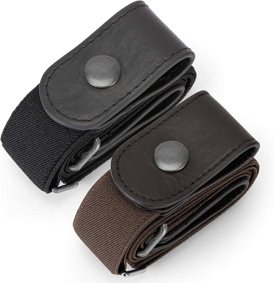 HOTWHIPPY 2 Pack Buckle Free Comfortable Elastic Belt for Women or Men, Buckle-less No Bulge No Hassle Invisible Belts