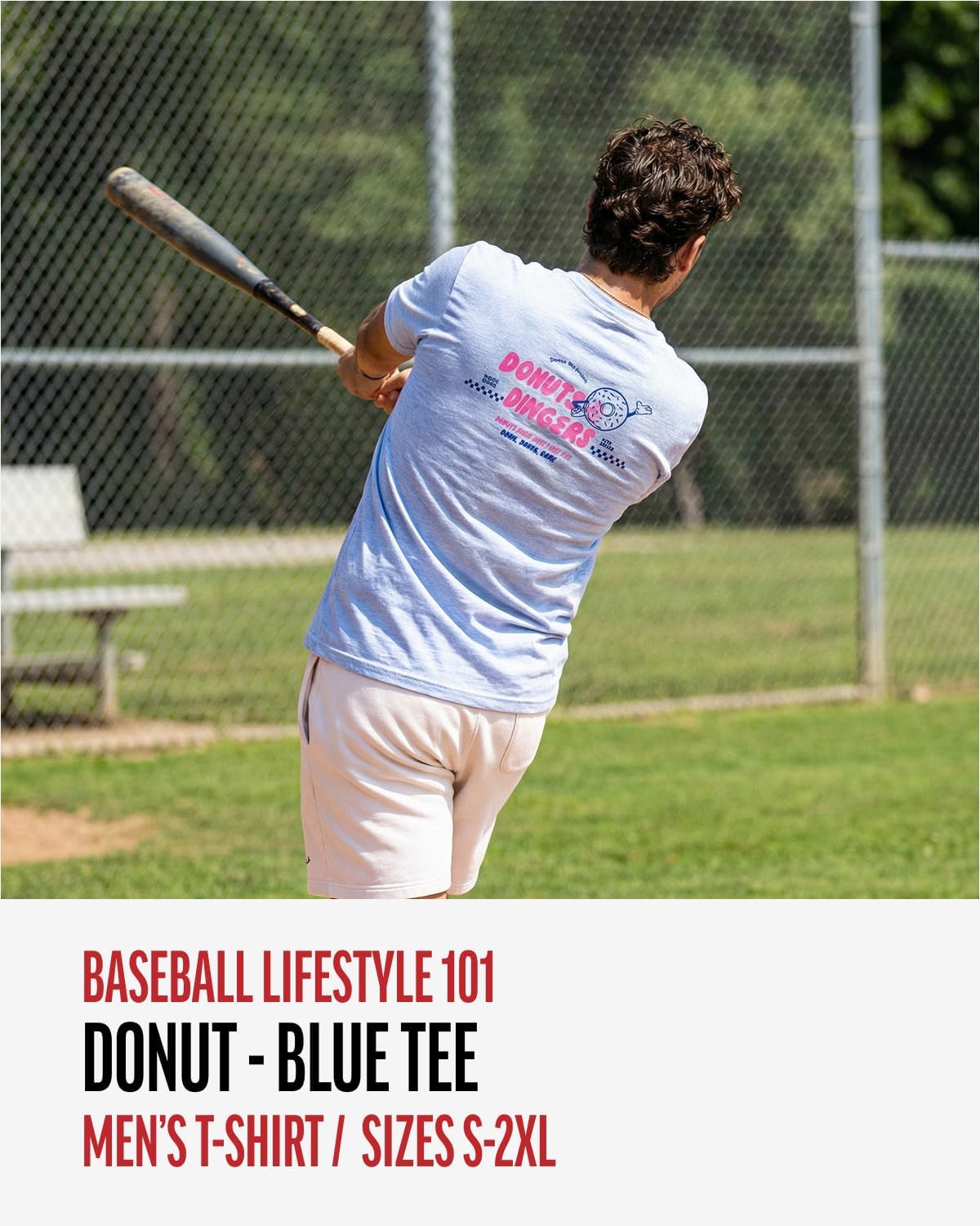 HOTBaseball Lifestyle 101 Donut Tee for Men - White, Soft 60/40 Blend, Breathable, Side-Seamed T-Shirt, Adult Sizes S-XL