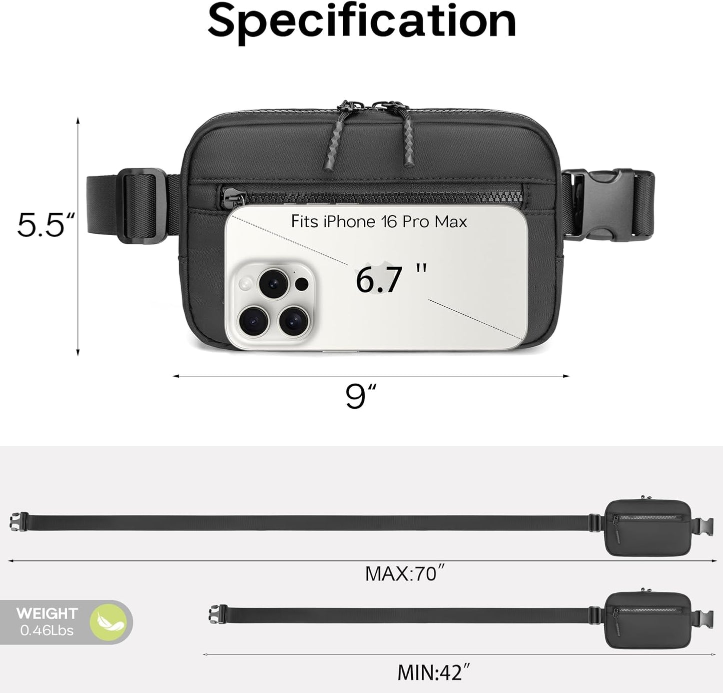 HOTFORZAROCKET Plus Size Fanny Pack, 70-Inch Extended Strap Belt Bag, Crossbody Sling for Women & Men