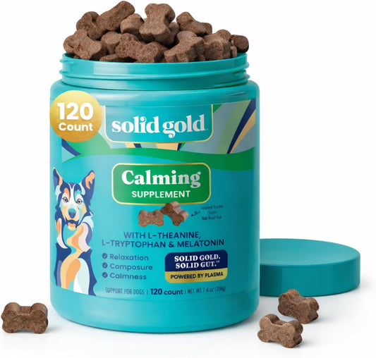 HOTSolid Gold Calming Chews for Dogs - Dog Calming Chews w/Melatonin for Separation, Stress & Hyperactivity Relief - Supports Relaxation for Travel, Fireworks & Storms - All Ages & Sizes - Bacon 120ct