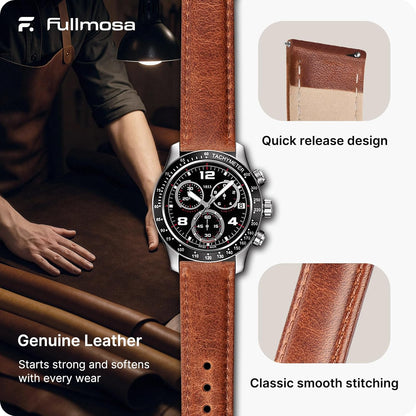 HOTFullmosa Watch Band, Quick Release Leather Watch Strap Compatible with Samsung Galaxy Garmin for Men Women, Replacement Bands Width 12mm 14mm 16mm 18mm 19mm 20mm 21mm 22mm 24mm | Quick Release Replacement Bands with Stainless Steel Metal Clasp, Genuine