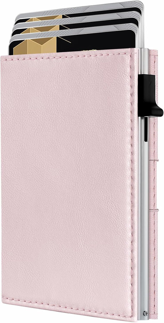 HOTQLD RFID Wallet Women - Small Slim Trifold Wallet Anti-Theft Pop up Card Holder, Minimalist, Ultra Thin, Front Pocket, Premium Leather, 9-11 Cards Capacity | ID Window | Cash Slot